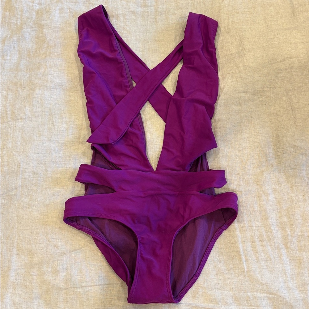 ASOS Swim Magenta Halter One-Piece Swimsuit - Picture 3 of 4